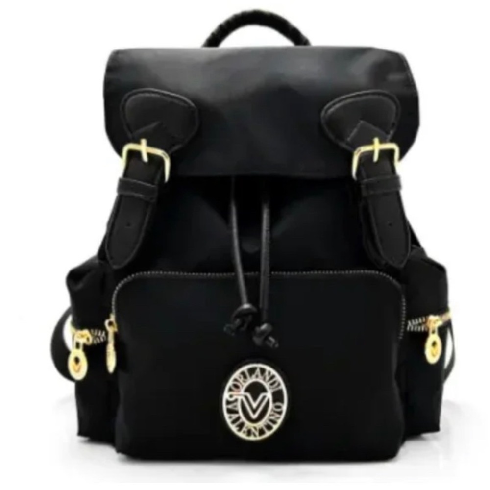 Valentino Orlandi Black & Gold Backpack Durable Design Adjustable Straps & Pouch